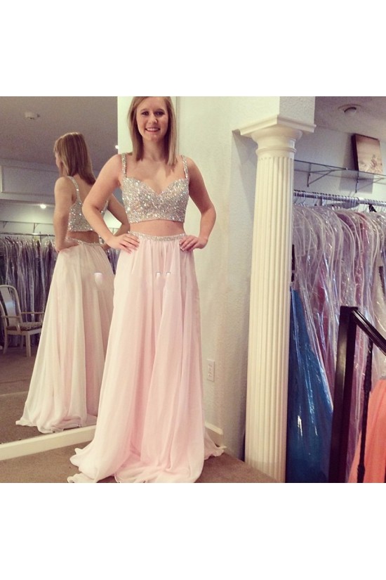 Beaded Two Pieces Long Prom Formal Evening Party Dresses 3021338