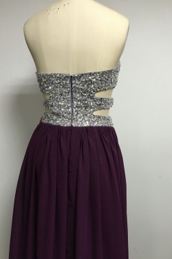 Grape Purple Sequins Chiffon Split Long Prom Evening Formal Dresses 3020134