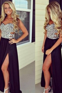 Grape Purple Sequins Chiffon Split Long Prom Evening Formal Dresses 3020134