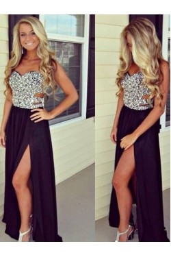 Grape Purple Sequins Chiffon Split Long Prom Evening Formal Dresses 3020134