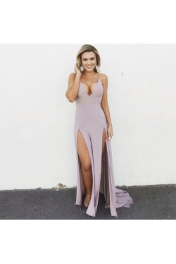 Sexy V-Neck Spaghetti Straps Prom Formal Evening Party Dresses with Slits 3021340