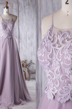A-Line Spaghetti Straps Long Lace Prom Formal Evening Party Dresses 3021342
