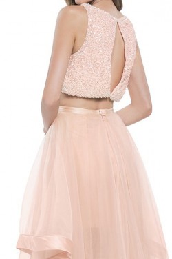 Long Pink Beaded Two Pieces Prom Formal Evening Party Dresses 3021346