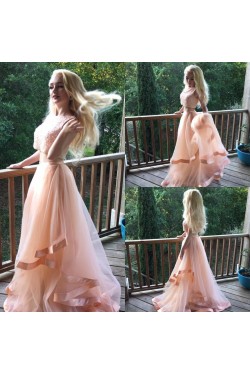 Long Pink Beaded Two Pieces Prom Formal Evening Party Dresses 3021346