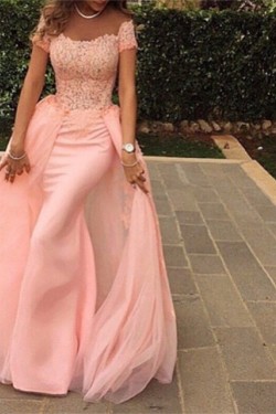 Long Pink Lace Prom Formal Evening Party Dresses 3021351
