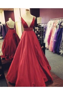 Beaded V-Neck Spaghetti Straps Prom Formal Evening Party Dresses 3021355