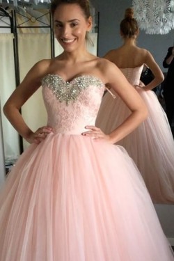 Beaded Ball Gown Long Pink Prom Formal Evening Party Dresses 3021358
