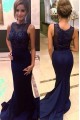 Navy Blue Mermaid Lace Appliques Top Long Prom Evening Formal Dresses 3020136