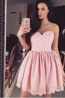 Short Pink Lace Sweetheart Homecoming Cocktail Graduation Prom Dresses 3021361