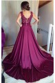 Long Purple Lace V-Neck Prom Formal Evening Party Dresses 3021362