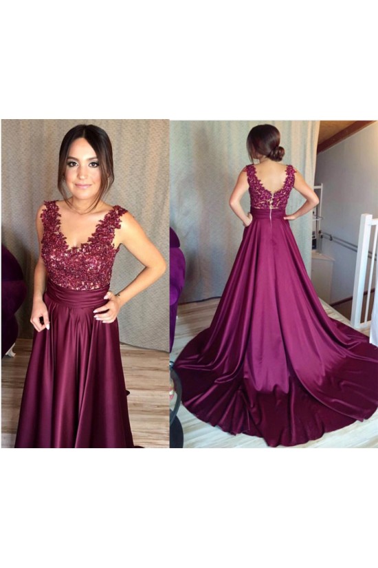 Long Purple Lace V-Neck Prom Formal Evening Party Dresses 3021362 Long Purple Lace V-Neck Prom Formal Evening Party Dresses 3021362