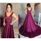 Long Purple Lace V-Neck Prom Formal Evening Party Dresses 3021362