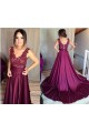 Long Purple Lace V-Neck Prom Formal Evening Party Dresses 3021362