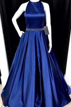 A-Line Halter Beaded Long Prom Formal Evening Party Dresses 3021365