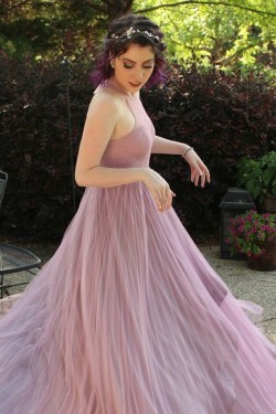 Long Purple Pleated Prom Formal Evening Party Dresses 3021370