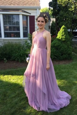 Long Purple Pleated Prom Formal Evening Party Dresses 3021370