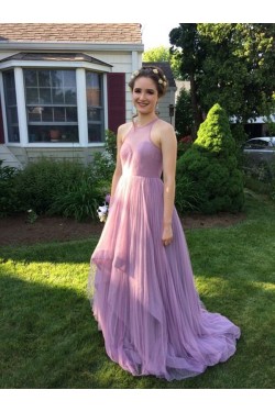 Long Purple Pleated Prom Formal Evening Party Dresses 3021370
