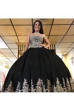 Ball Gown Black Lace Appliques Long Prom Formal Evening Party Dresses 3021376