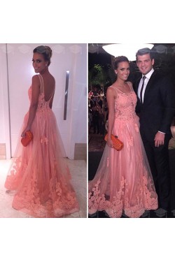 Long Pink Lace Prom Formal Evening Party Dresses 3021378