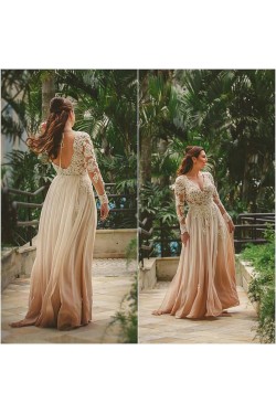 Long Sleeves Lace V-Neck Prom Formal Evening Party Dresses 3021379