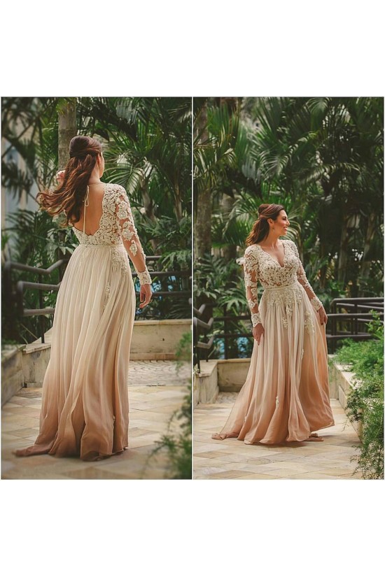 Long Sleeves Lace V-Neck Prom Formal Evening Party Dresses 3021379 Long Sleeves Lace V-Neck Prom Formal Evening Party Dresses 3021379