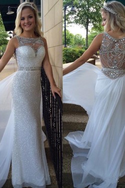Beaded Sequins Long White Prom Evening Formal Dresses 3020138