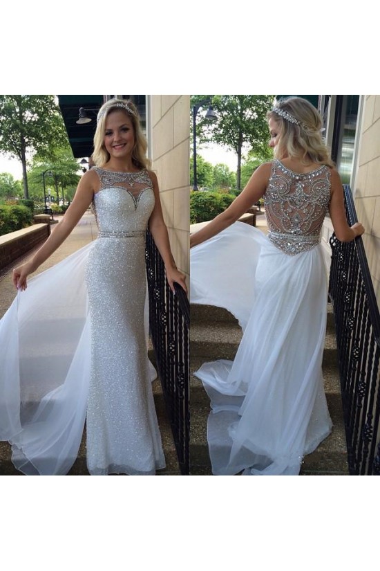 Beaded Sequins Long White Prom Evening Formal Dresses 3020138