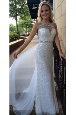 Beaded Sequins Long White Prom Evening Formal Dresses 3020138
