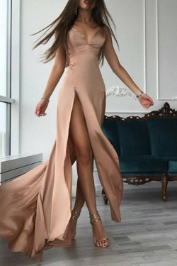 Sexy High Slit V-Neck Prom Formal Evening Party Dresses 3021380