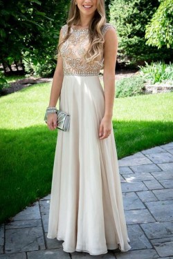 A-Line Beaded Long Chiffon Prom Formal Evening Party Dresses 3021386