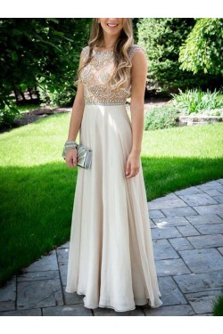 A-Line Beaded Long Chiffon Prom Formal Evening Party Dresses 3021386