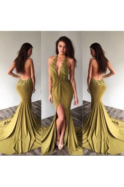 Sexy Mermaid V-Neck Halter Lace Prom Formal Evening Party Dresses 3021390