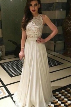 Long White Lace and Chiffon Prom Formal Evening Party Dresses 3021393