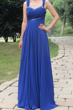 Long Royal Blue Beaded Chiffon Prom Formal Evening Party Dresses 3021399