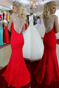 Trumpet/Mermaid Beaded Long Red Prom Dresses Evening Gowns 3020140