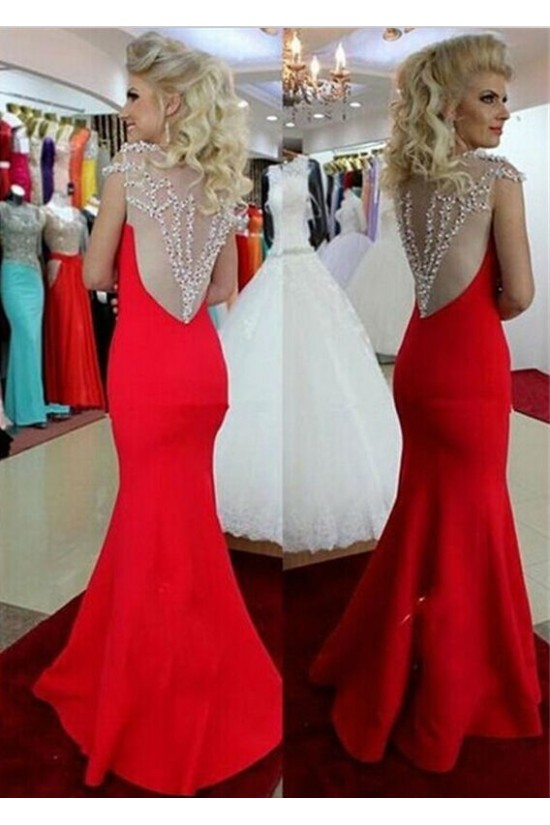 Trumpet/Mermaid Beaded Long Red Prom Dresses Evening Gowns 3020140