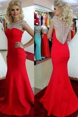 Trumpet/Mermaid Beaded Long Red Prom Dresses Evening Gowns 3020140