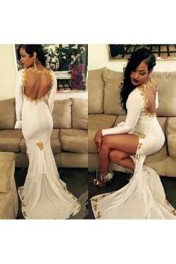 Sexy Mermaid Long Sleeves Keyhole Back Prom Formal Evening Party Dresses 3021403