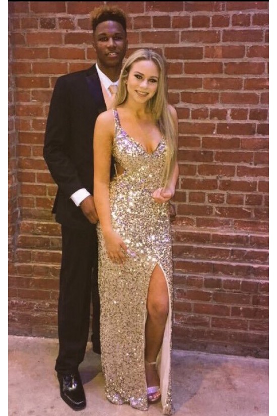 Sexy Sequins V-Neck Long Prom Formal Evening Party Dresses 3021407 Sexy Sequins V-Neck Long Prom Formal Evening Party Dresses 3021407
