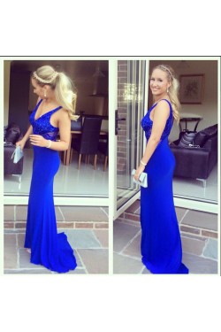 Long Blue Beaded Mermaid Prom Formal Evening Party Dresses 3021409