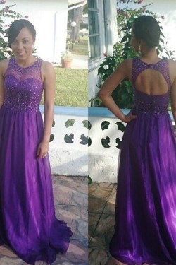 Long Purple Beaded Keyhole Back Prom Formal Evening Party Dresses 3021410