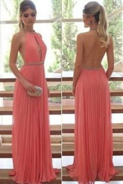 Sexy Halter Backless Chiffon Beaded Prom Formal Evening Party Dresses 3021411