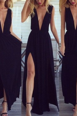 Long Blue Deep V-Neck Prom Formal Evening Party Dresses 3021412