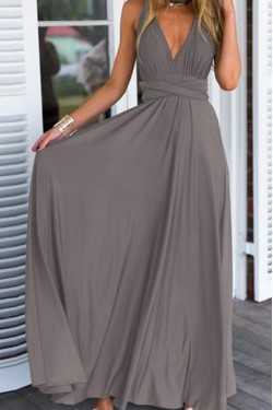 Long Grey V-Neck Chiffon Prom Formal Evening Party Dresses 3021413