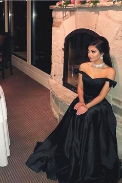 Long Black Off-the-Shoulder Prom Formal Evening Party Dresses 3021423