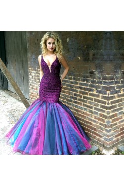 Long Purple Beaded V-Neck Prom Formal Evening Party Dresses 3021425