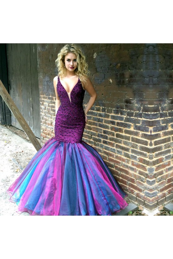 Long Purple Beaded V-Neck Prom Formal Evening Party Dresses 3021425 Long Purple Beaded V-Neck Prom Formal Evening Party Dresses 3021425