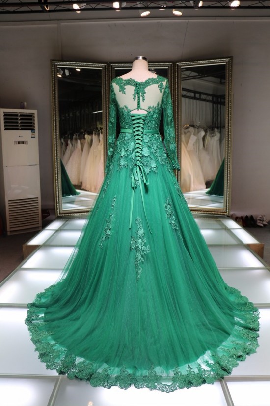 A-Line Long Sleeves Green Lace Prom Formal Evening Party Dresses 3021429 A-Line Long Sleeves Green Lace Prom Formal Evening Party Dresses 3021429