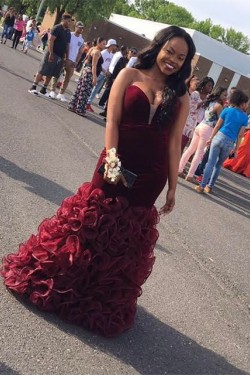 Mermaid Burgundy Prom Formal Evening Party Dresses 3021430