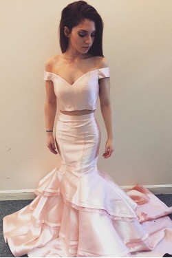 Two Pieces Off-the-Shoulder Mermaid Long Red Prom Formal Evening Party Dresses 3021431